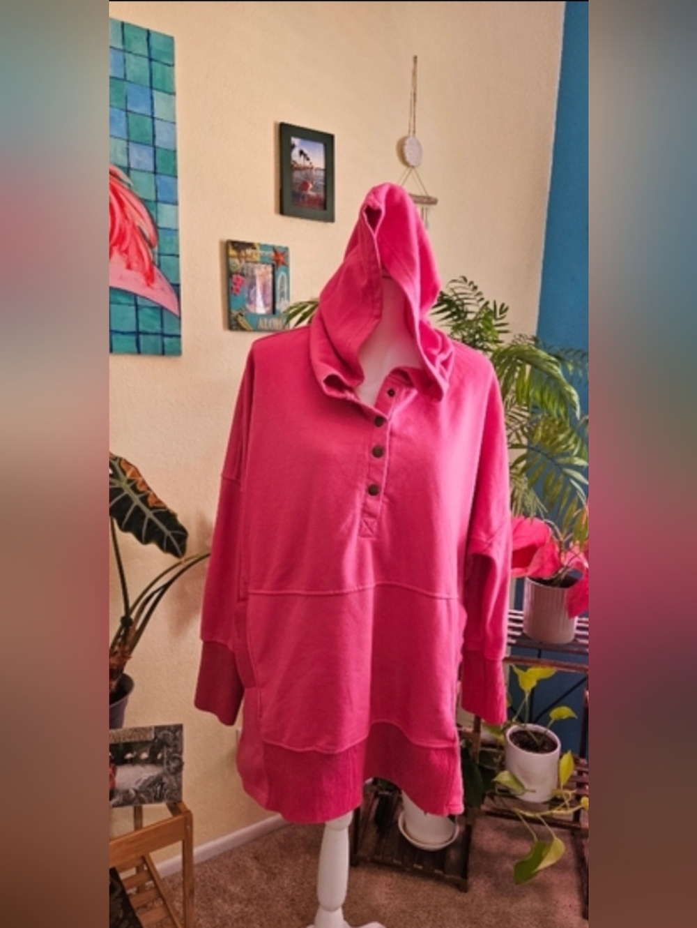 Pkabogbi Women’s Pink Hooded Snap-Detail Pullover
